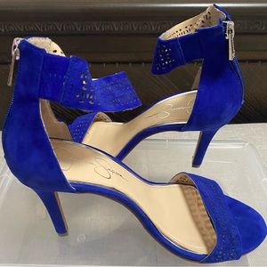 Electric Blue Suede Open Toe Pumps